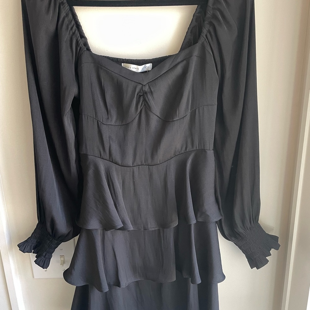 Black Long Sleeve Tiered Dress